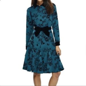 GAL MEETS GLAM TEAL VELVET FLORAL MIDI DRESS